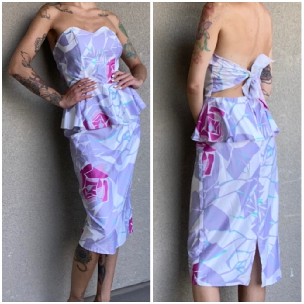 COPY - Vintage strapless tropical print dress